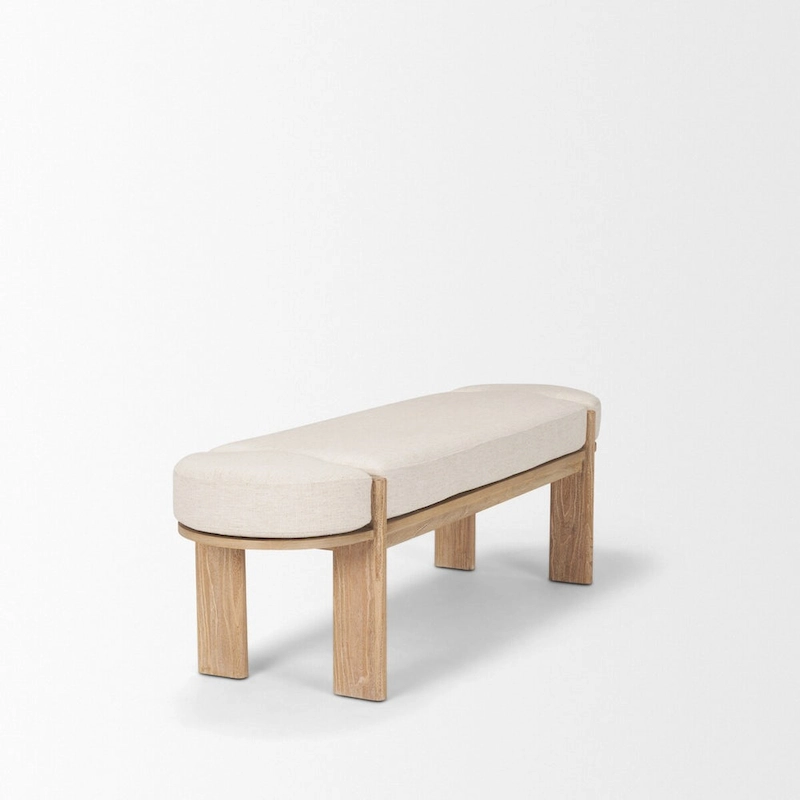 Sohan Light Brown Elm Wood w/ Oatmeal Fabric Bench