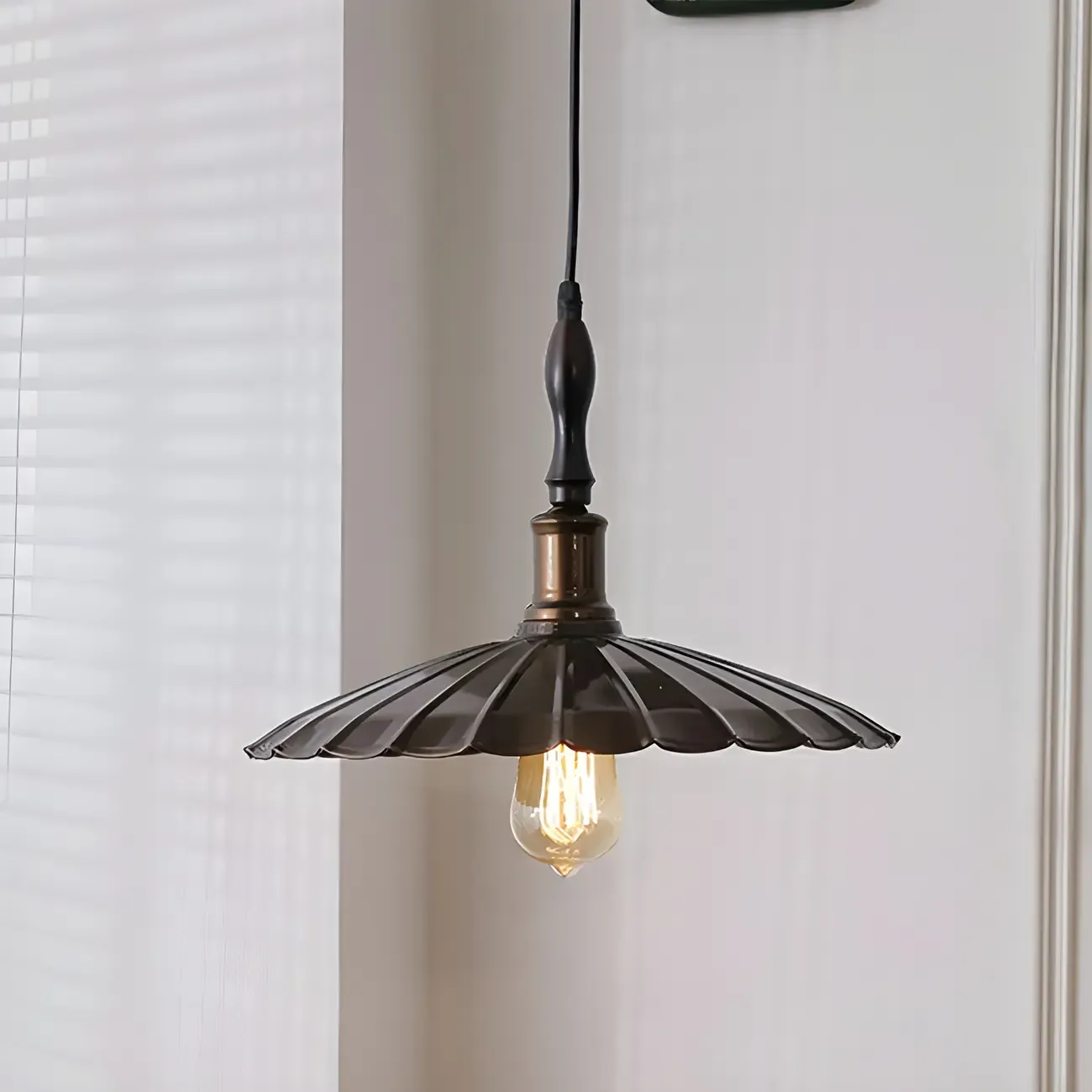 Brown Iron Fluted Cone Round Pendant Light
