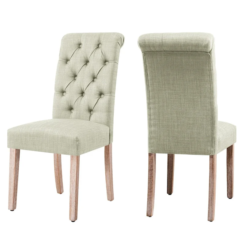 CHUN YI Linen Parsons Modern Button Dining Chair (Set of 2)
