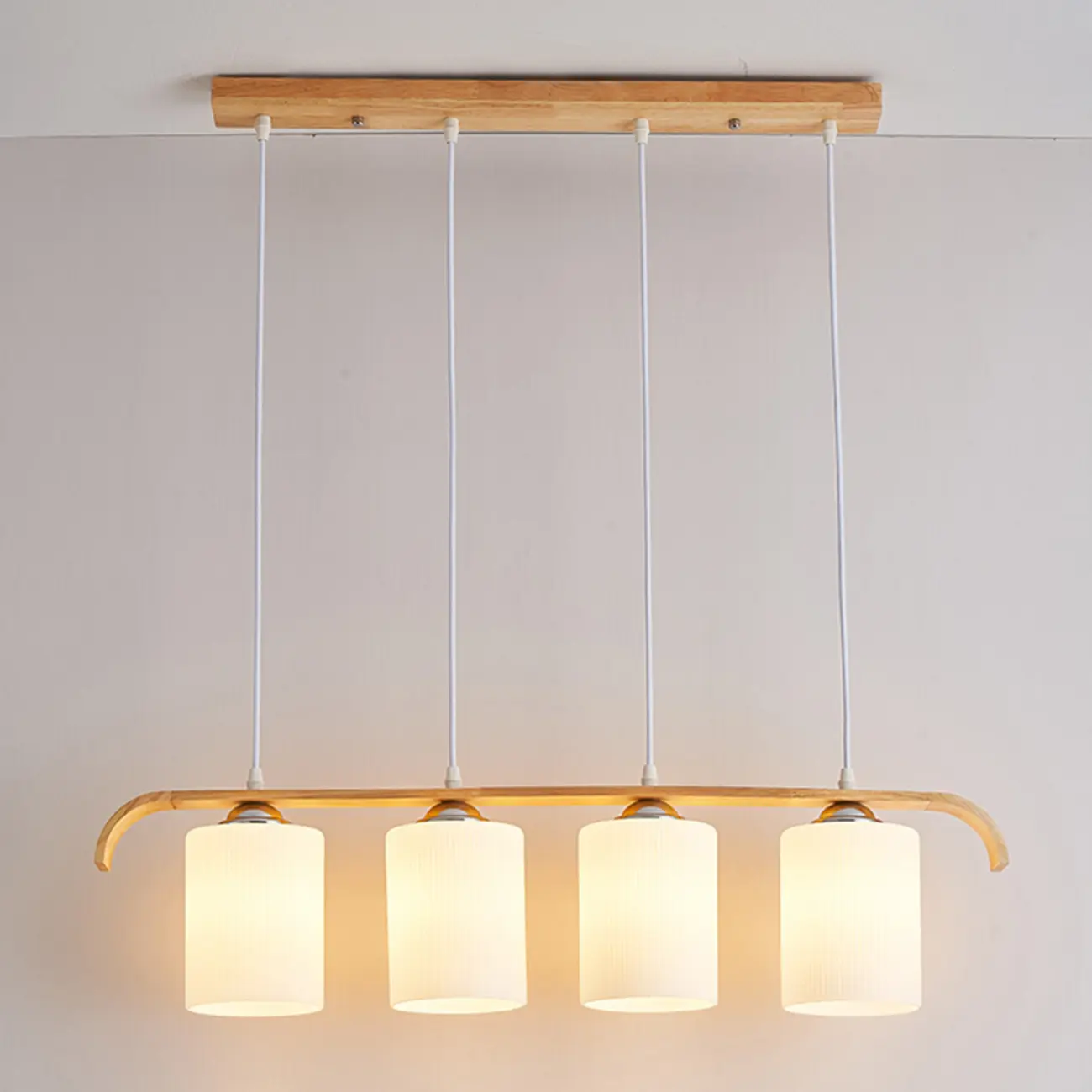 Rustic Cylinder Glass Wooden Island Pendant Light for Kitchen