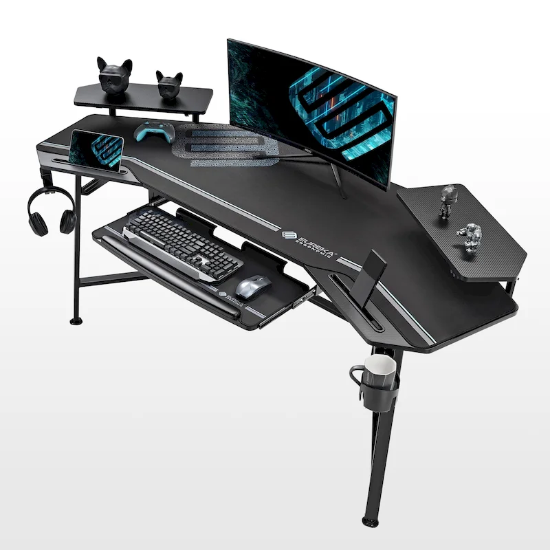 72 Large Gaming Desk Black Multifunctional Computer Desk with Keyboard Tray