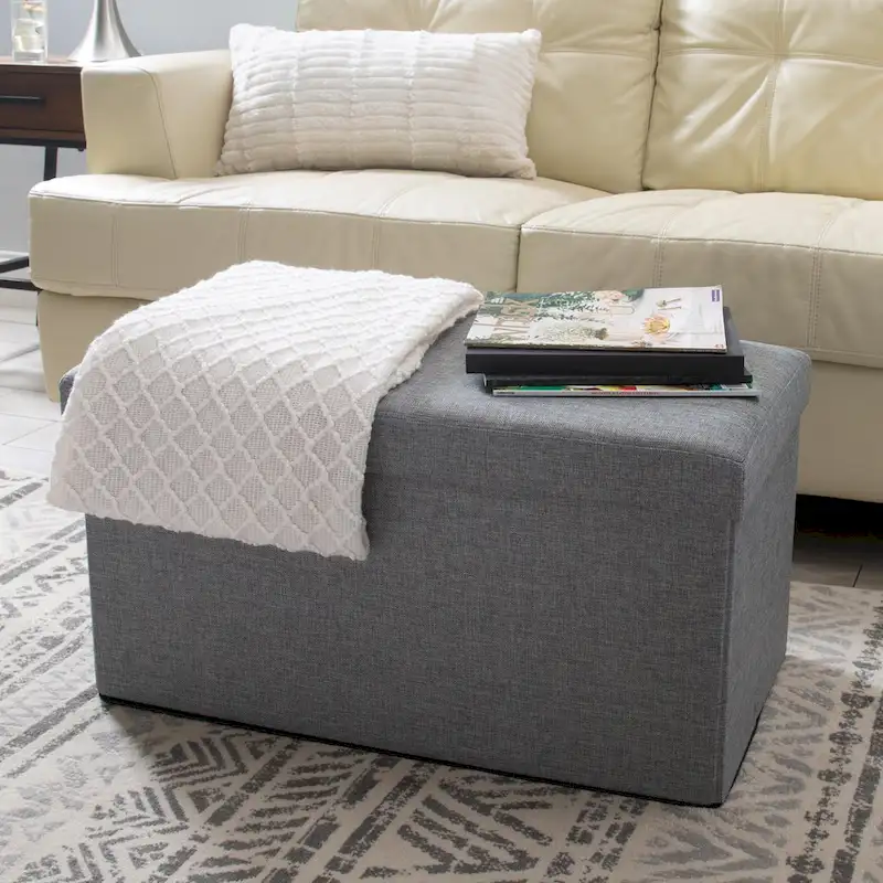 Simplify Grey Linen Look Double Foldable Ottoman - 30 x 15 x 15