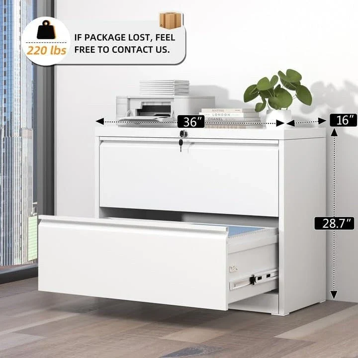 36W 2 Drawer Metal Lateral File Cabinet with Lock