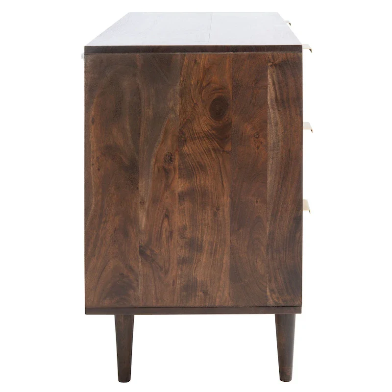 Walnut 3-Drawer Chest Dresser with Geometric Carved Detail – Contemporary Style, Bedroom Use