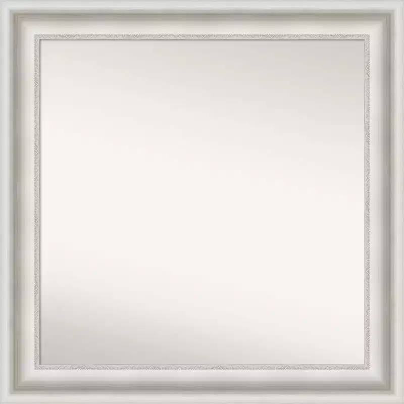 32"x32" Non-Beveled Parlor White Wall Mirror - Amanti Art: Square, Modern Decor, Polystyrene Frame