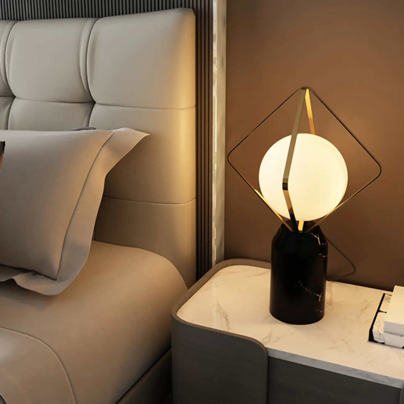 Elegant Plug-In Globe Stone and Glass LED Table Lamp