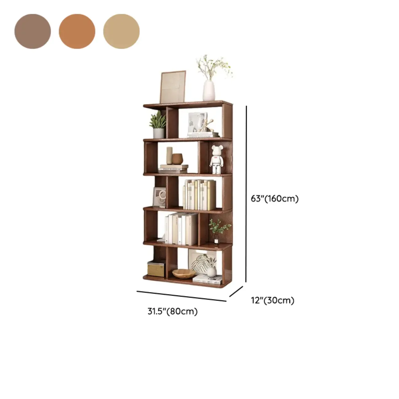 Mid-Century 6-Tier Open Back Wooden Bookshelf