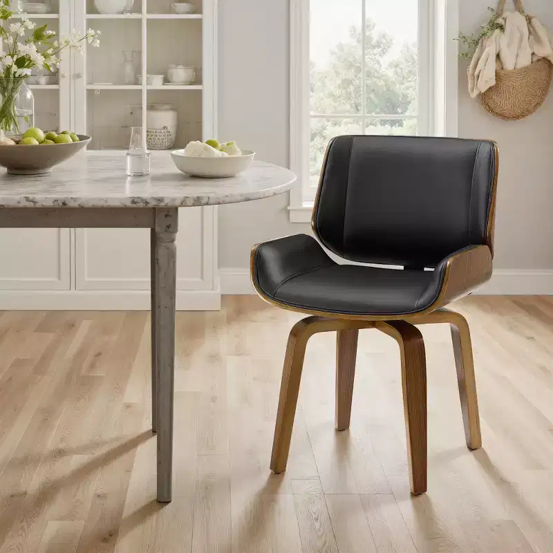 Art Leon Bentwood Swivel Dining Chair with PU Leather and Solid Wood Legs