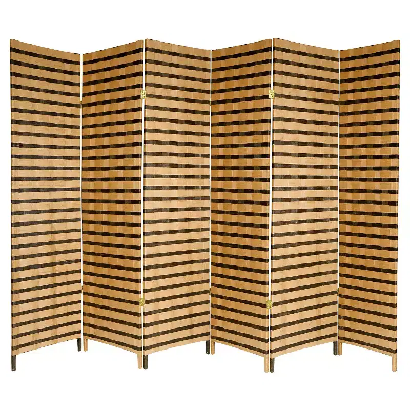 Two-Tone Natural Fiber Room Divider - Oriental Furniture: 6-Panel Folding Privacy Screen, Basket Weave Design