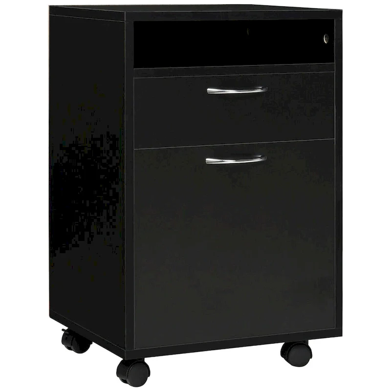 Black Rolling Storage Cabinet with Drawer and Door, Single-User
