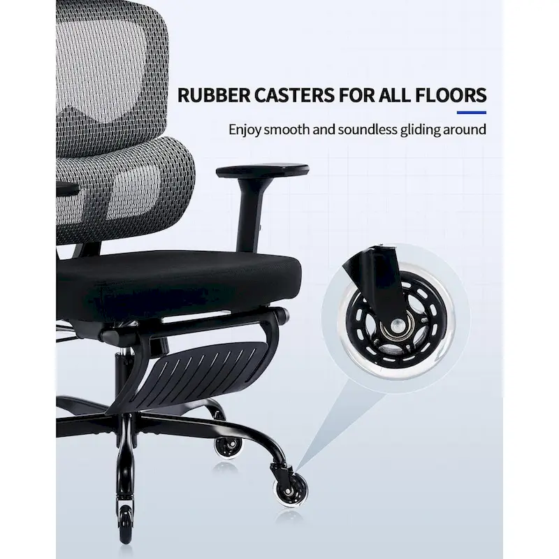 Ergonomic Office Chair with Foot Rest, Rubber Wheels Desk Chair