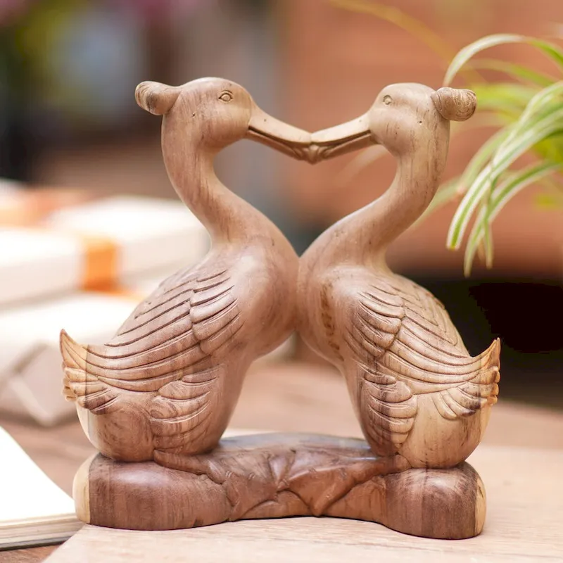 Novica Handmade Loving Ducks Wood Sculpture