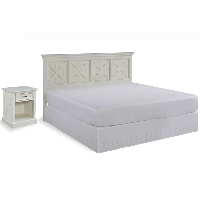 Off-White X-Frame 2-Piece King Headboard & Nightstand Set