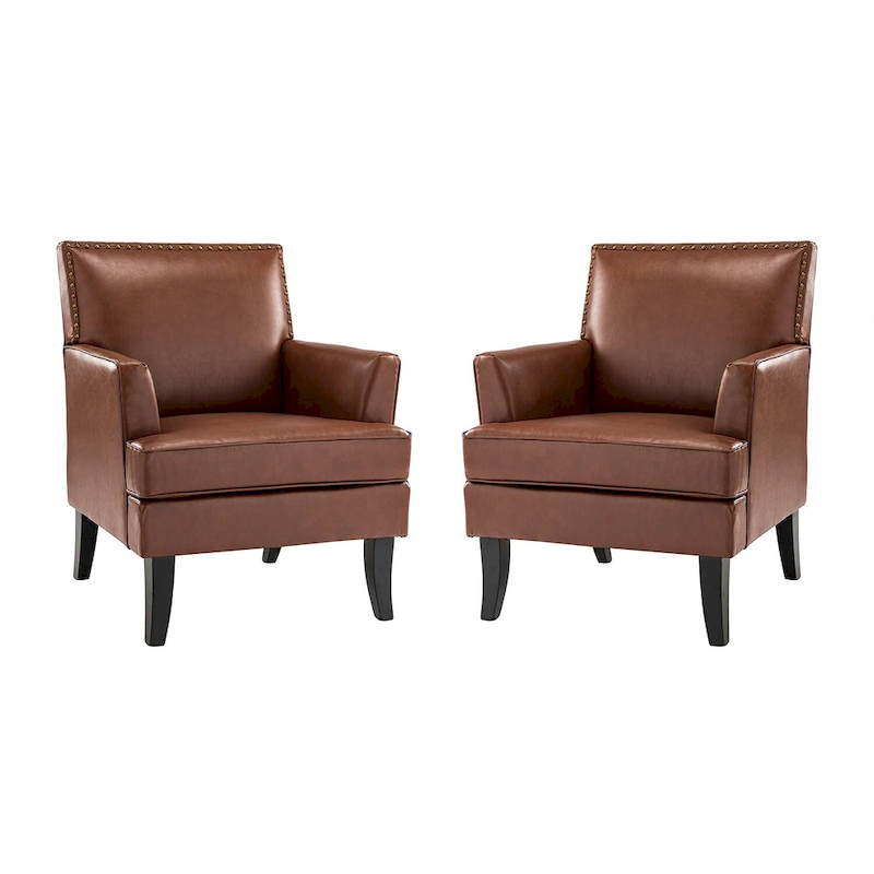 Nileus Modern Classic Polyester Accent Chair with Solid Wooden Legs Set of 2 by HULALA HOME