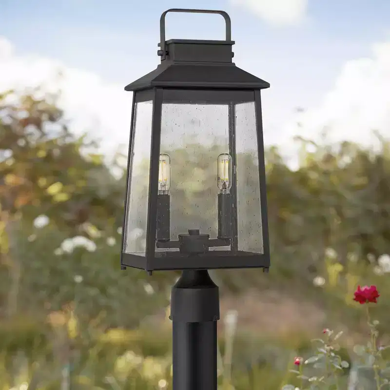 John Timberland Jubliee 20 1/4 High Modern Outdoor Post Light Fixture Pole Porch House Exterior 2-Light Weatherproof Black Metal Clear Glass Shade