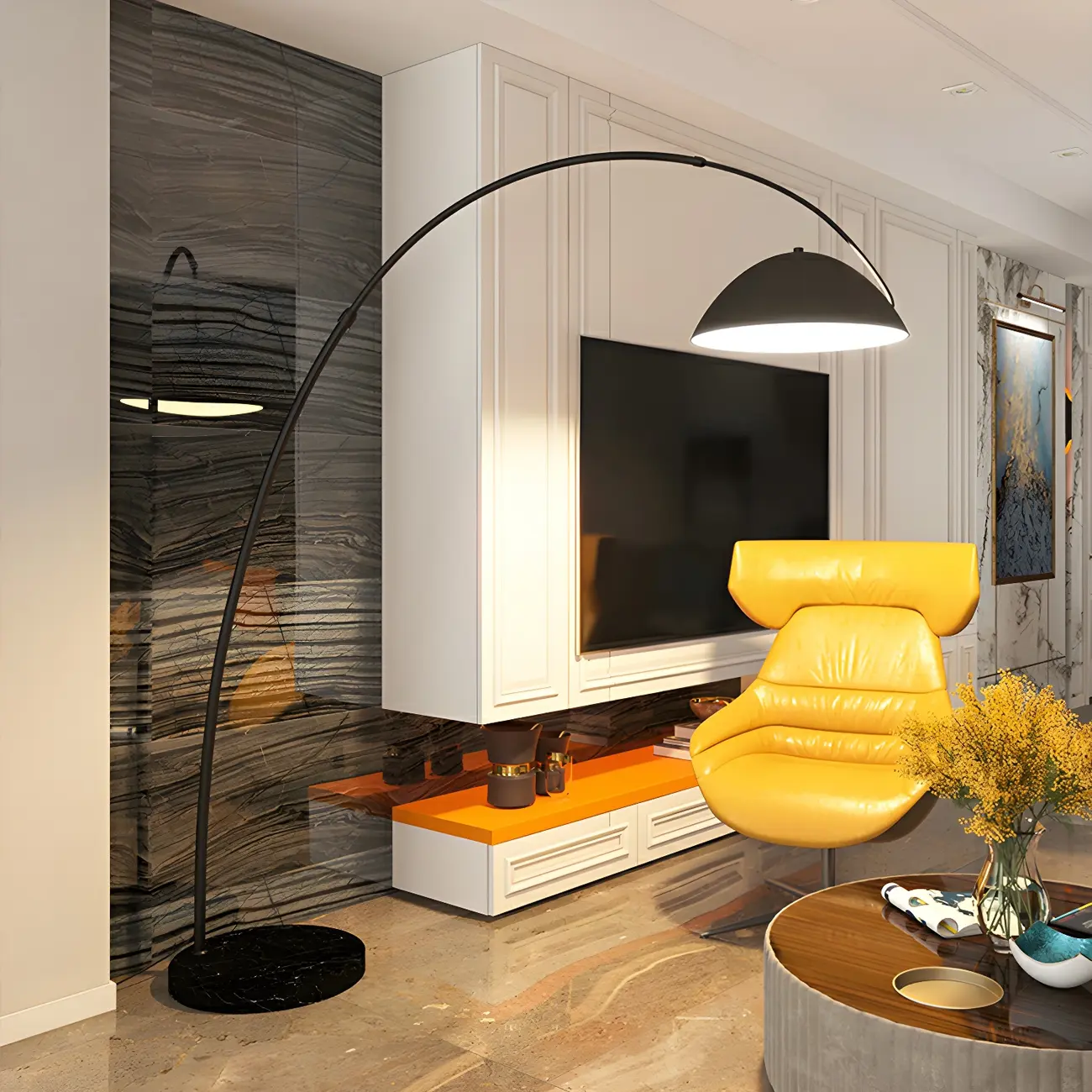 Large Modern Minimalist Adjustable Metal Arc Dome Floor Lamp