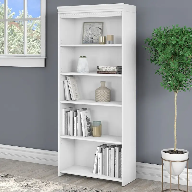 Fairview Antique White 5-shelf Bookcase - Antique - 29.57L x 12.09W x 68.94H