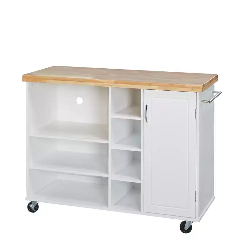 Navy & Natural Rolling Microwave Cart with Open Shelves, Single