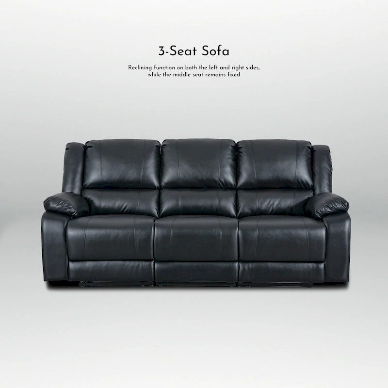 2-Piece Classic Faux Leather Manual Reclining Living Room Sofa Set with Console and Cup Holders