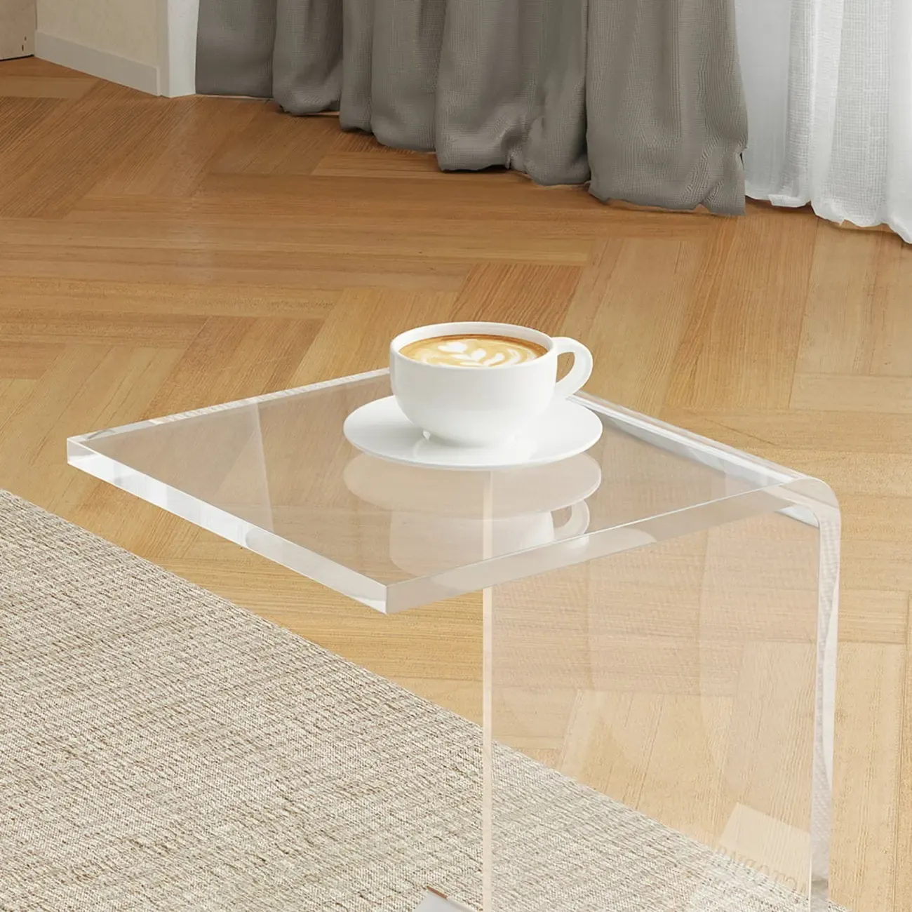 Abstract Acrylic C-shaped End Table in Black/Clear