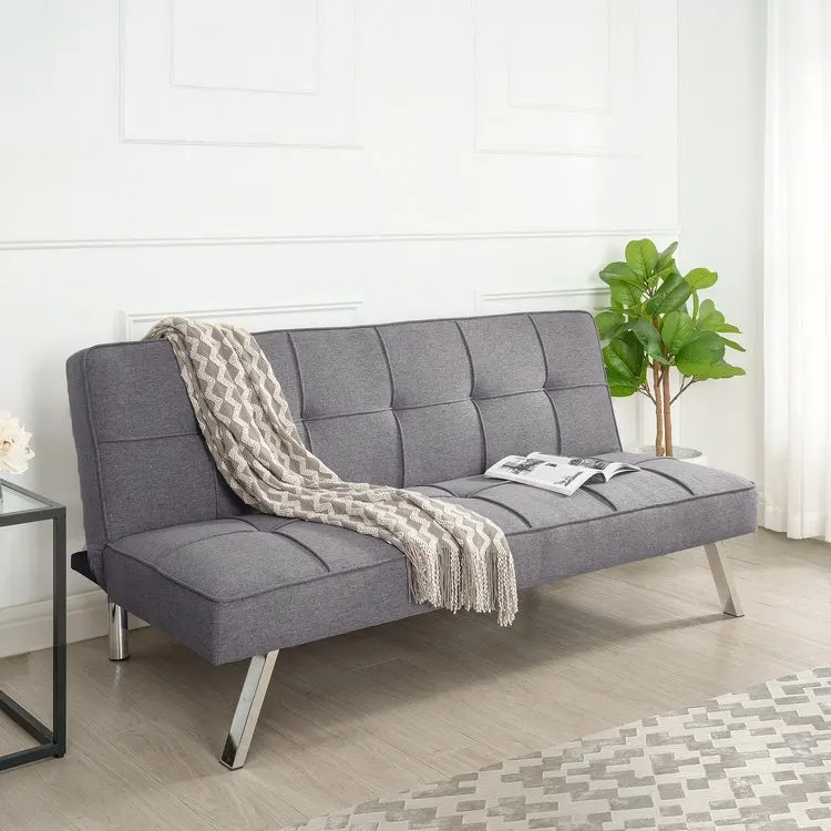 Madison Modern Comfort Futon Sofa Bed, Tufted, Convertible, Linen Fabric, 750 lbs Weight Capacity