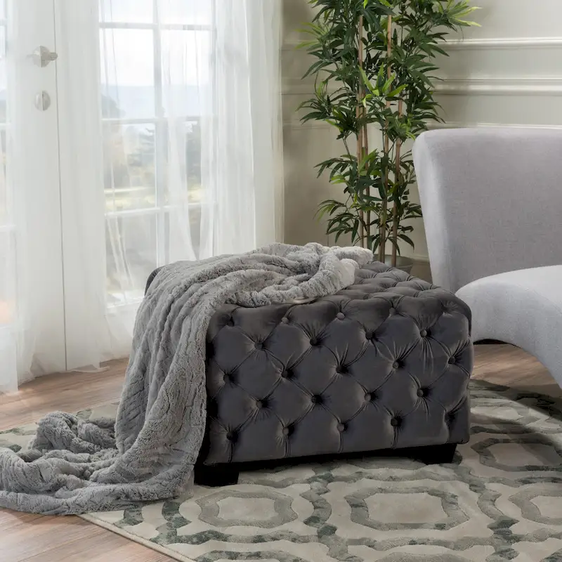 Jaymee Modern Glam Button Tufted Velvet Ottoman