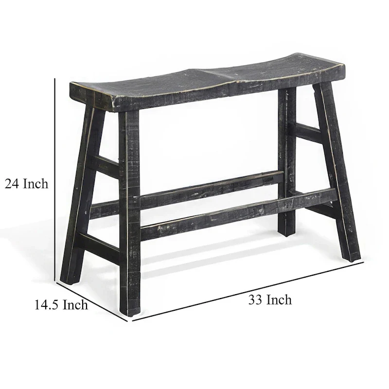 Rena Counter Height Bench, 33 Inch Rustic Black Mahogany Wood Frame