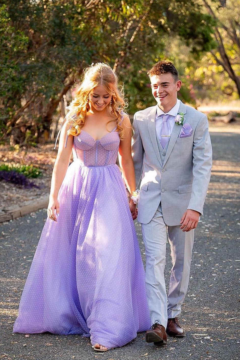 A-line Sweetheart Dot Tulle Prom Dress