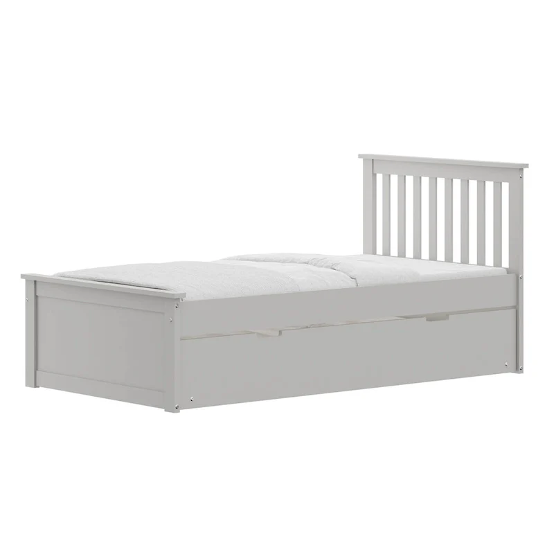 Grey Solid Wood Twin Bed with Pull-Out Trundle, Sleeps 2