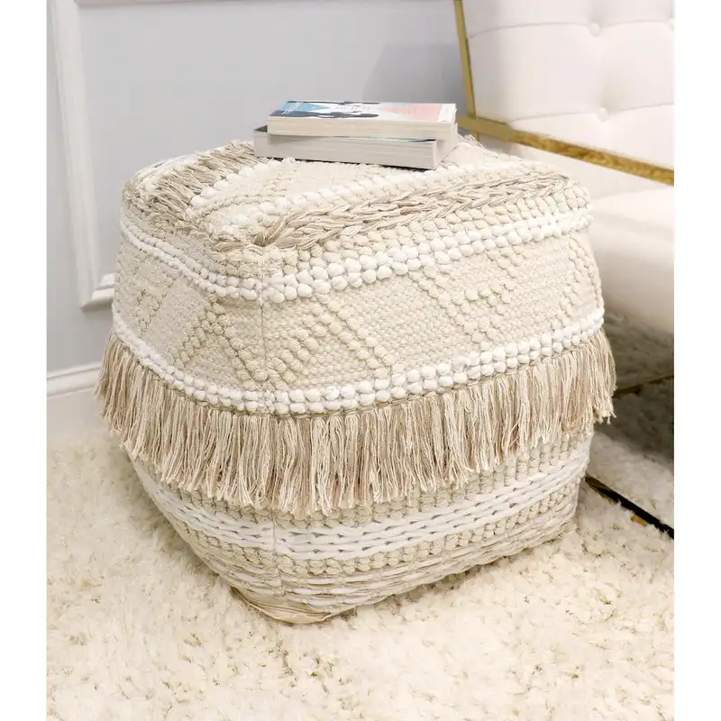 Pasargad Home Grand Canyon Cotton Pouf, Beige
