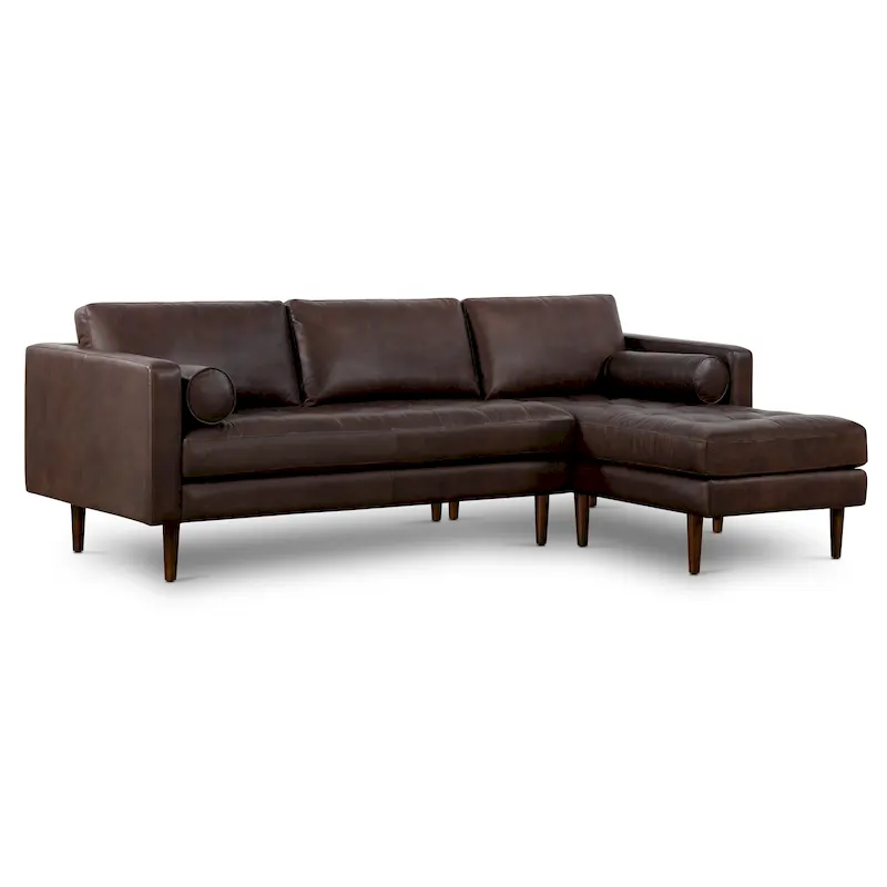 Leather Right-Facing Sectional Sofa with Chaise, 2-Seater — Madagascar Cocoa / Cognac Tan / Midnight Blue / Onyx Black / Cocoa Brown / Deepsky Blue