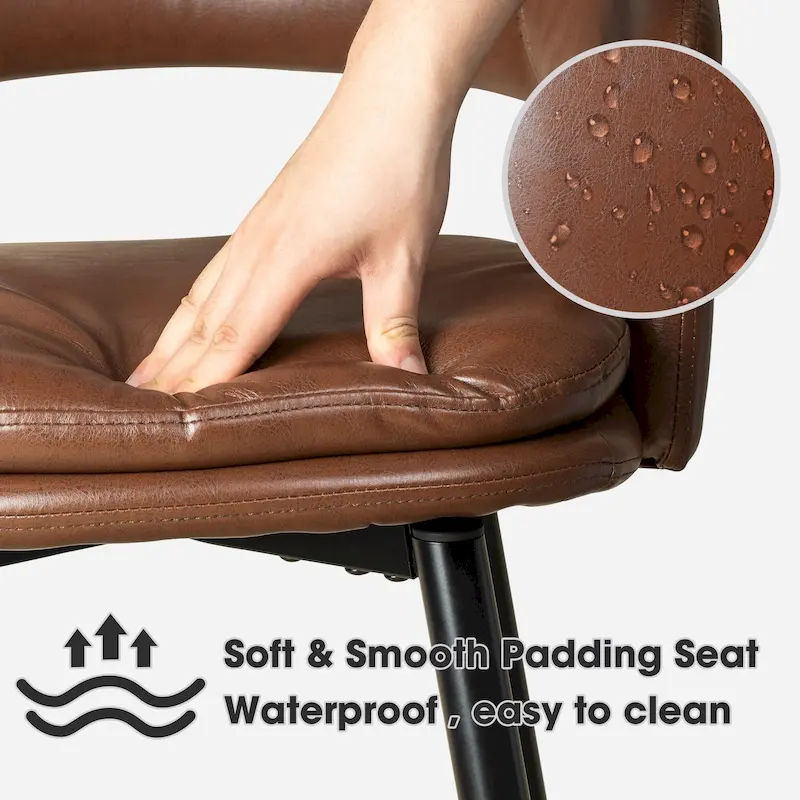 Glitzhome Set of 2 Mid-Century Modern 40.5H Faux Leather Bar Stools with Nailhead Trim