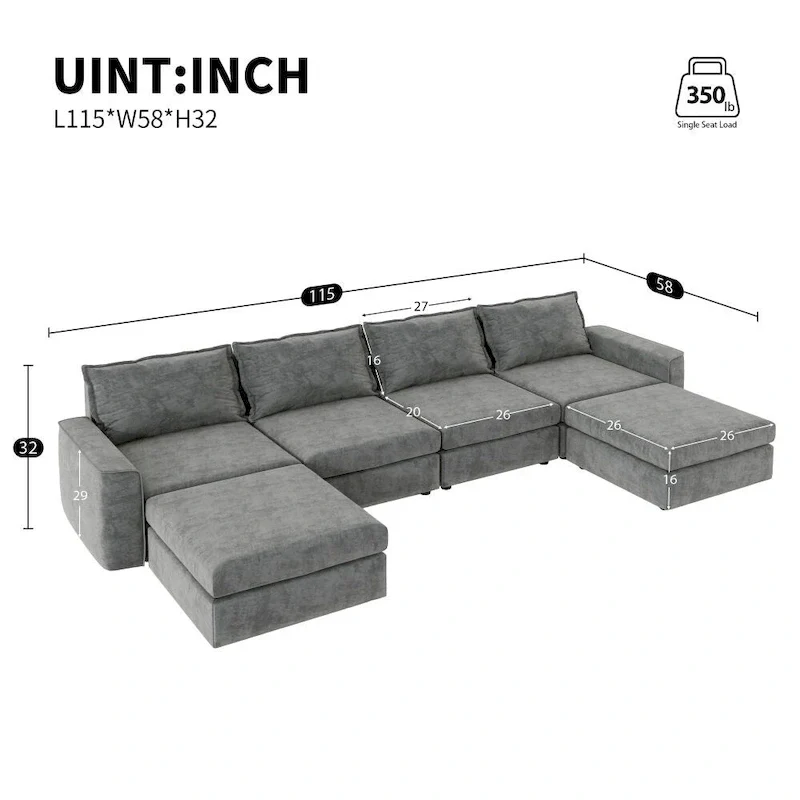 U Shaped Reversible Sectional Sofa with Ottoman