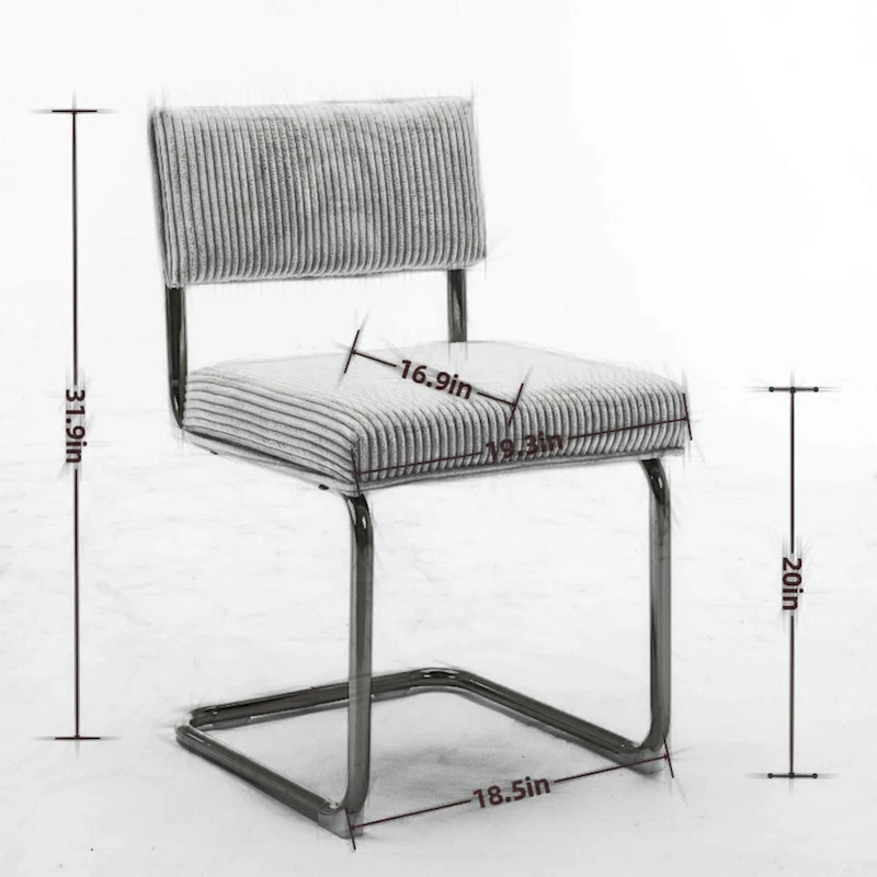 Modern Dining Chairs with Gold Metal Base, Accent Armless Kitchen Chairs with Channel Tufting,Set of 2