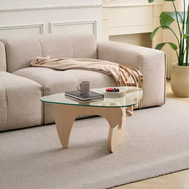 Mid-Century Modern Farmhouse Coffee Table, Walnut Wood Center Table for Living Room