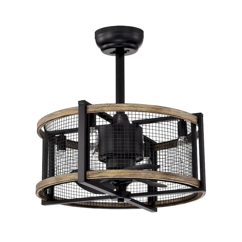 Blane Black/Wood Grain Metal 4-Light Ceiling Fan Chandelier w/ Remote