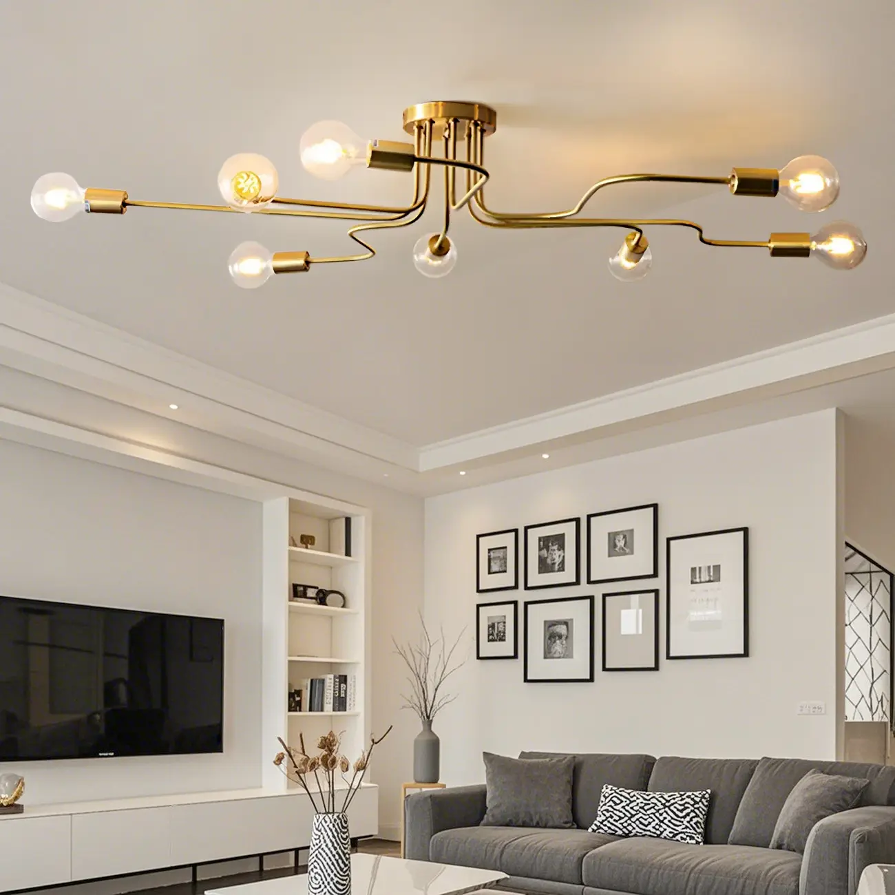 Industrial Branch Metal Semi Flush Ceiling Light