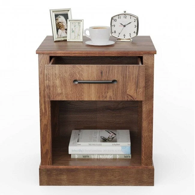 Compact Nightstand with Drawer and Shelf