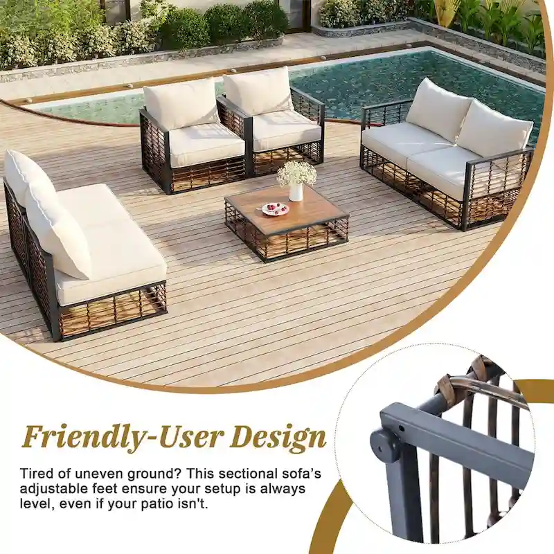 Patio Sectional Sofa Set,Garden Conversational Furniture Set,7 PCS