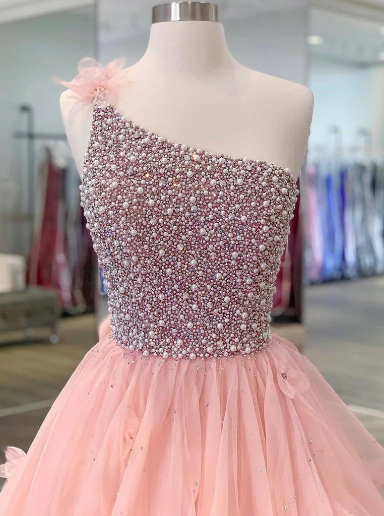 Quinceanera Dress Ball Gown Long Prom Dresses One Shoulder Beads