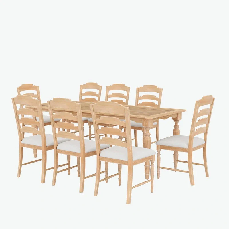 9-Piece Extendable Dining Table Set with Removable Leaf and 8 Upholstered Dining Chairs