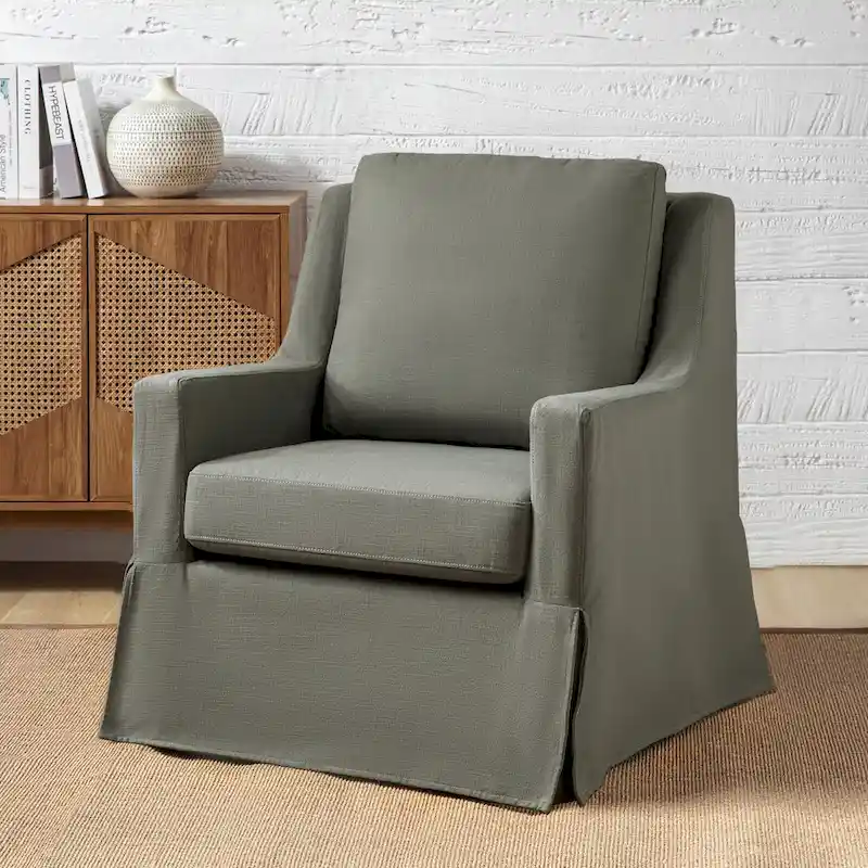 Stan Farmhouse Slipcover Rocking Swivel Chair by HULALA HOME