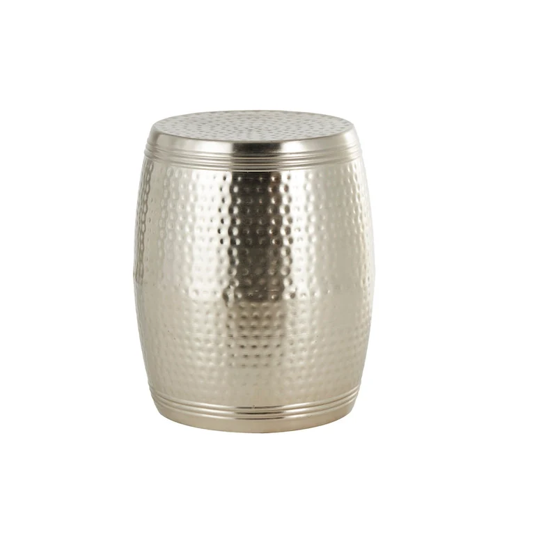 Metal Handmade Drum Shaped Accent Table with Hammered Design - Brown, Silver, Copper, Gold