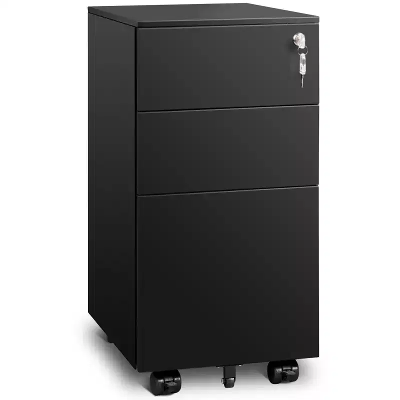 11.8 Slim Vertical File Cabinet, 3-Drawer Mobile Filing Cabinet for Home Office, Space-Saving Document Organizer with Lock