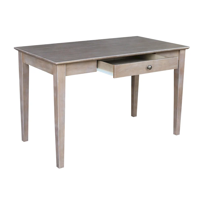 Solid Parawood Writing Desk with Drawer – Unfinished / Espresso / Beach White / Washed Gray Taupe