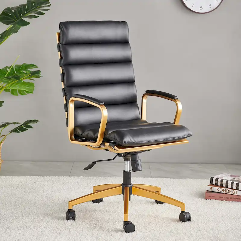 LUXMOD Office Chair Faux Leather Gold Frame Adjustable and Swivel