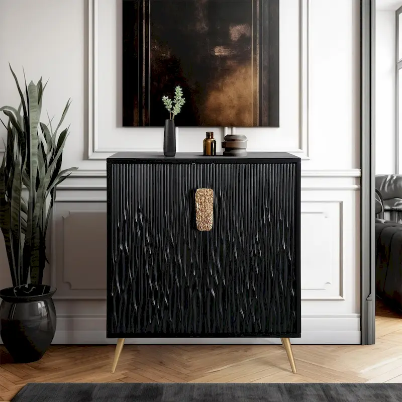 Black 2-Door Credenza Sideboard, Single-User