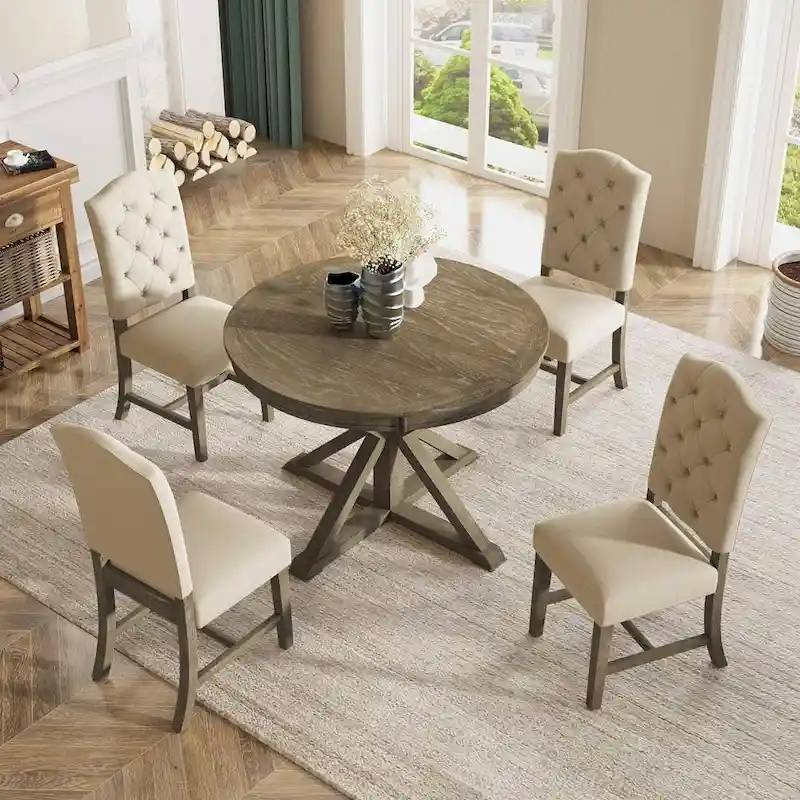 5-Piece Dining Set with Extandable Round Table