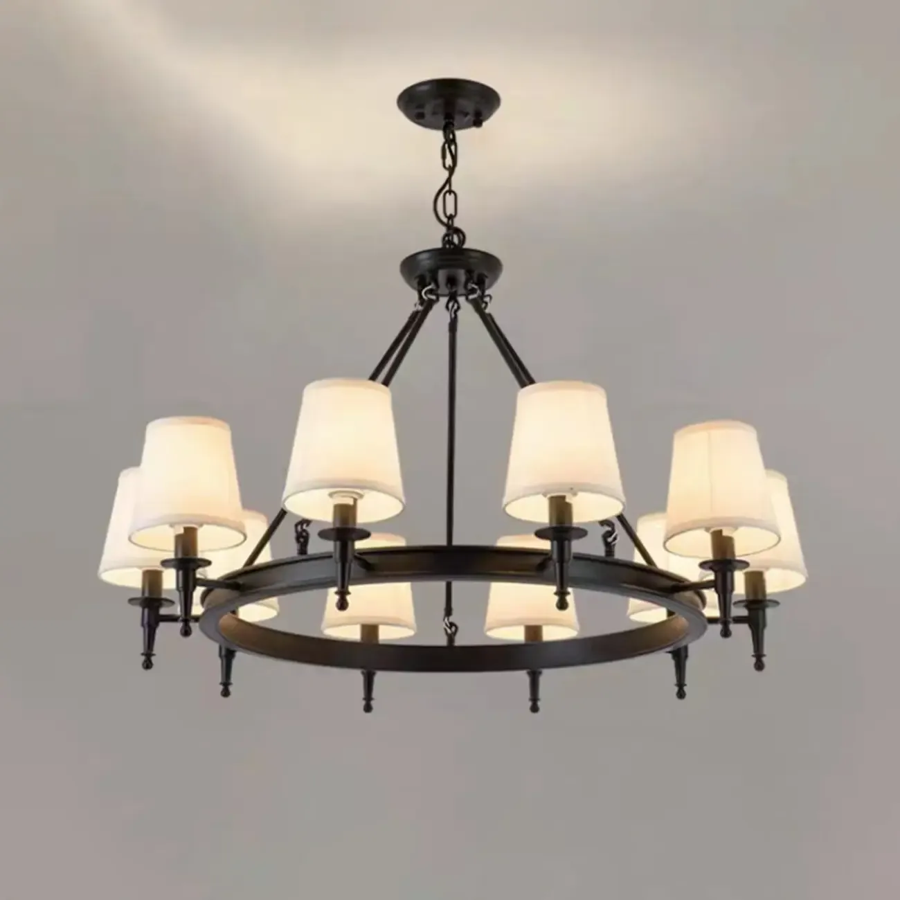 America Country Ring Fabric Lampshade Black Chandelier