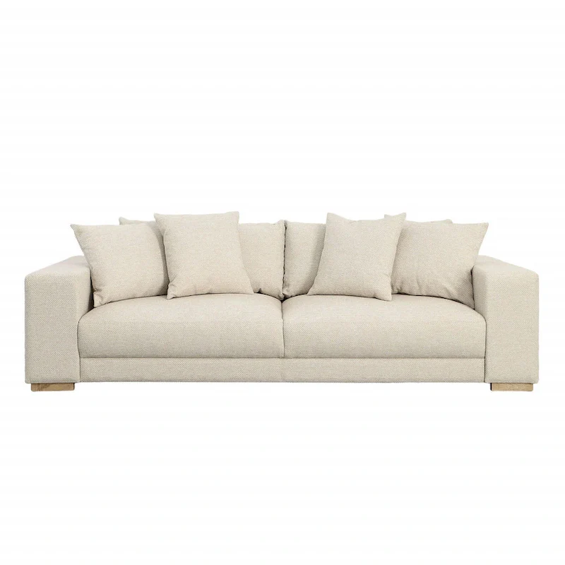 Modern Linen Upholstered Sofa with Solid Wood Frame, 3-Seater Living Room Couch